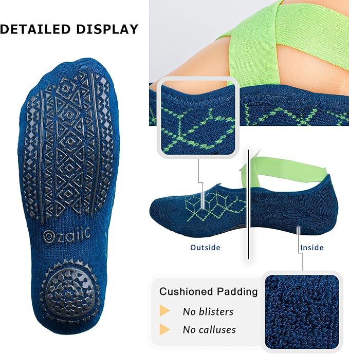 Ozaiic Pilates Socks for Women Non Slip Grip, Yoga Socks with Grippers for Barre, Hospital, Ballet, Dance, Barefoot Workout - Bloomnest