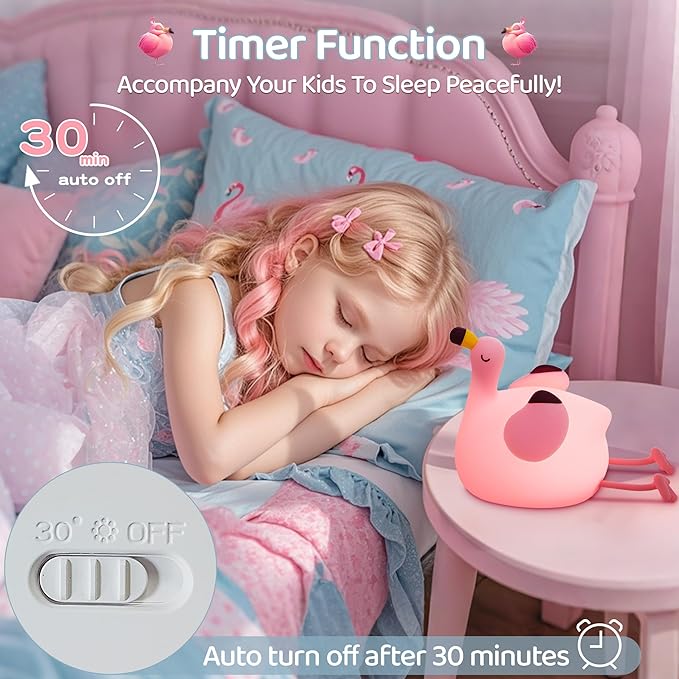 Flamingo Night Light for Kids,Pink Flamingo Gift, Silicone LED Squishy Animal Lamp,Dimmable/Timer Nursery Nightlight for Baby, Rechargeable Touch Bedside Lamp, Bedroom/Dorm Decor,Girls Gifts - Bloomnest