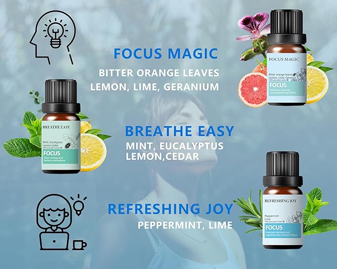 Focus Essential Oil Set – 6x10ml Essential Oils for Diffusers Aromatherapy, Aromatherapy Oil Blends – Huile Essentielle Pour Diffuseur, Fragrance Oils for Candle Making WECONA-NaturalRemedies