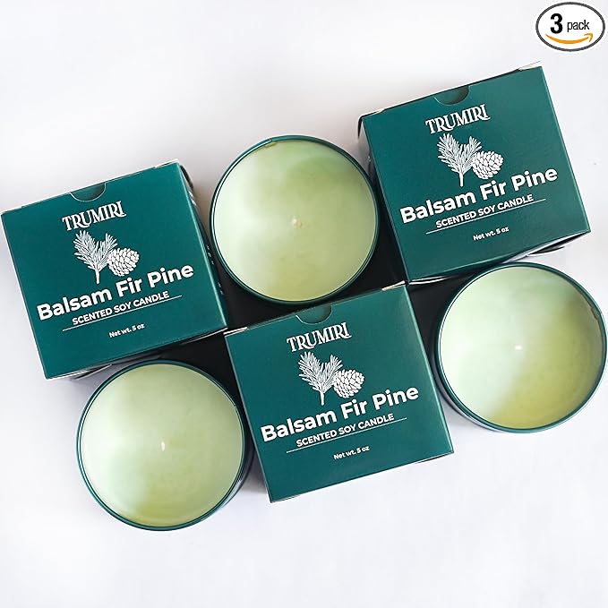 Balsam Fir Pine - Soy Candles for Home Scented - Pack of 3 x 5oz Natural Clean Non Toxic - for Fall Winter Christmas Holidays - Long Lasting Highly Scented Pet Safe - Velas Aromáticas para el Hogar