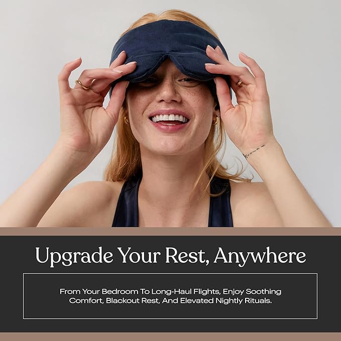 Lunya Weighted Silk Sleep Mask – Mulberry Silk Eye Cover with Cooling Glass Beads, Noise-Reducing Fit, Washable Fabric, and Travel Pouch – Sleeping Mask for Men and Women - Deep Blue – Large - Bloomnest