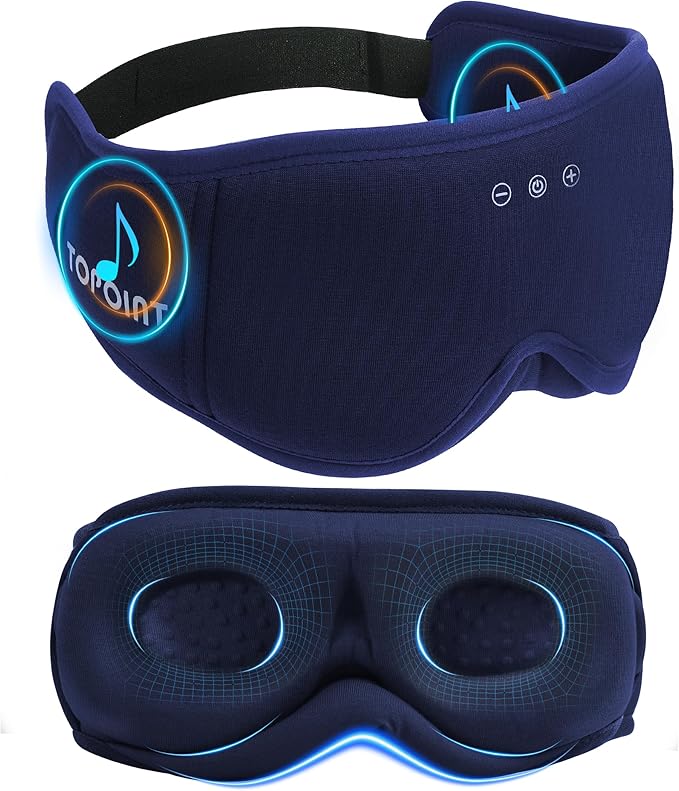 Sleep Mask with Headphones Bluetooth 5.4, TOPOINT 3D Eye Mask Blackout with Soft Bamboo Cotton for Side Sleepers Women Men, Sleep Headphones Earphones HD Speaker Microphone for Travel Meditation Gift - Bloomnest