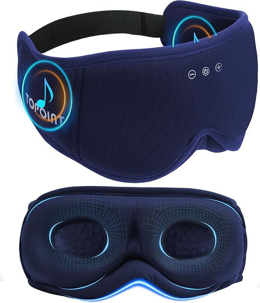 Sleep Mask with Headphones Bluetooth 5.4, TOPOINT 3D Eye Mask Blackout with Soft Bamboo Cotton for Side Sleepers Women Men, Sleep Headphones Earphones HD Speaker Microphone for Travel Meditation Gift - Bloomnest