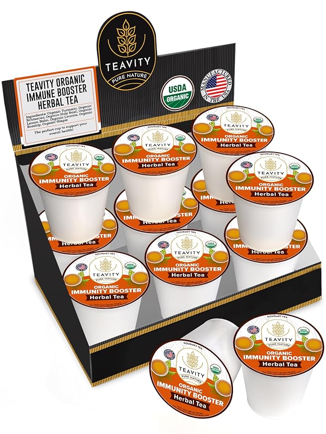 Organic Ginger Tea Pod with Echinacea, Turmeric, and Licorice for Keurig, Decaf by Teavity (12 Tea Pods) - Bloomnest