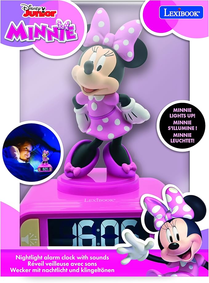 LEXiBOOK, Disney Minnie, Minnie Nightlight Alarm Clock, Sounds and Melodies, LCD Backlit Screen, Luminous, Snooze, Pink, RL800MN - Bloomnest