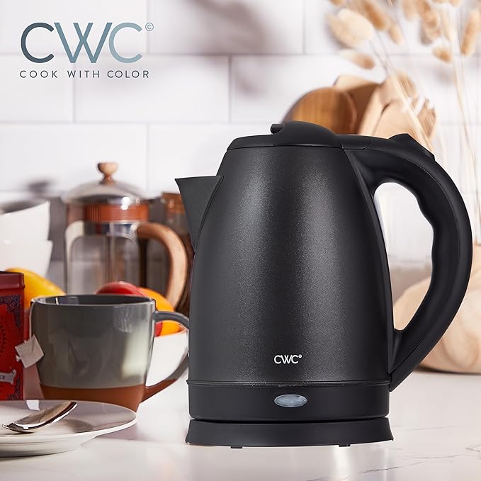 COOK WITH COLOR Electric Kettle - Rapid Boil, Sleek Design, and Safety Features - Great for Quick and Easy, Stainless Steel Black, 1.7 Liters - Bloomnest
