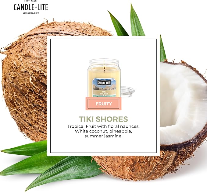 Candle-lite Scented Candles, Tiki Shores, 18 oz Jar, Proudly Poured in The USA, Aromatherapy Candle, Single-Wick with 110 Hours of Burn Time, Perfect for Creating a Refreshing Ambiance - Bloomnest