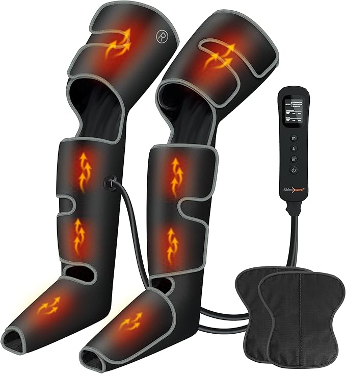 SHINE WELL Leg Massager with Heat and Compression for Circulation, 3 Heat 3 Modes 3 Intensities for Pain Relief and Swelling, Foot and Leg Compression Massager - Bloomnest