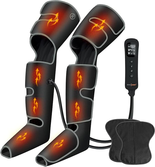 SHINE WELL Leg Massager with Heat and Compression for Circulation, 3 Heat 3 Modes 3 Intensities for Pain Relief and Swelling, Foot and Leg Compression Massager - Bloomnest