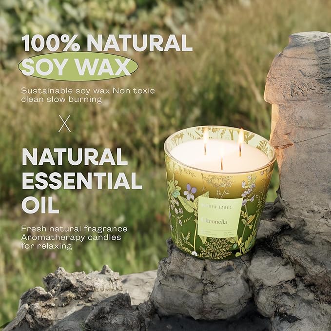 Citronella Candles Outdoor Large, 3-Wick / 30oz Large Soy Candle, Long Lasting Highly Scented,Candle for Patio, Garden & Camping, Summer Camping Huge. - Bloomnest