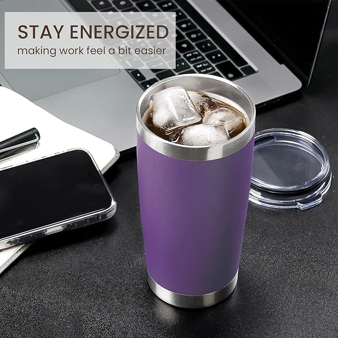 MEWAY 20oz Tumbler 12 Pack Double Wall Vacuum Insulated Travel Mug Bulk, Stainless Steel Tumblers with Lid and Straw, Durable Powder Coated Coffee Cups for Cold & Hot Drinks (Purple, 12) - Bloomnest
