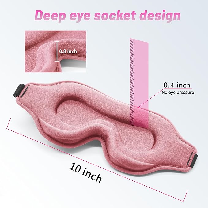 Sleep Eye Mask for Men Women, Lash Extensions 3D Sleeping Mask, Travel Blackout Night Blindfold Eye Shade Cover with Adjustable Strap (Pink-3D) - Bloomnest