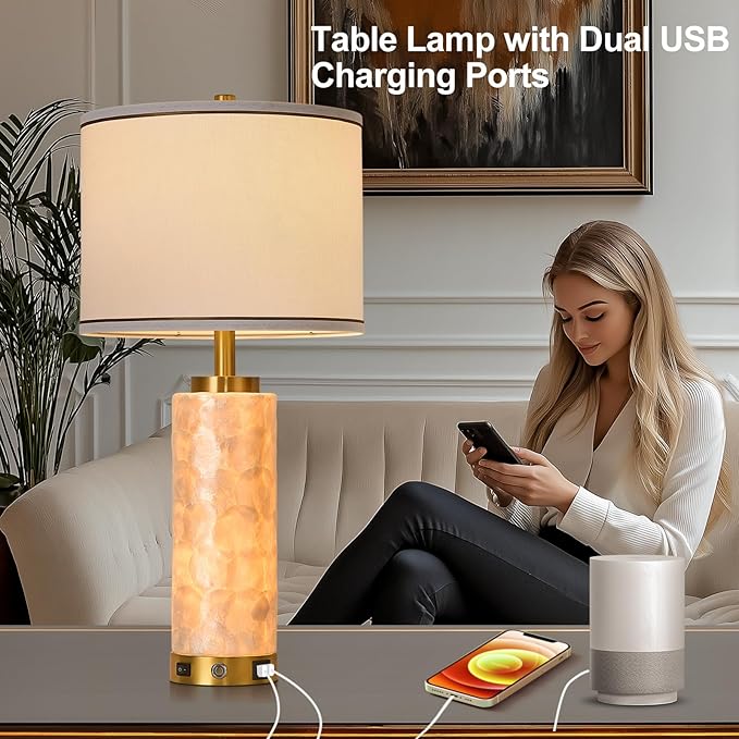 AIDENOEY 26" Modern Art Glass Table & Bedside Lamp, Stepless Dimmable Base + Dimmable 3-Color Light, USB A/C Charging Ports, Touch Control & Switch for Bedroom, Living Room, Office, Study - Bloomnest