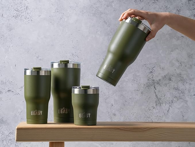 Beast 40 oz Tumbler Stainless Steel Vacuum Insulated Coffee Ice Cup Double Wall Travel Flask (Army Green) - Bloomnest
