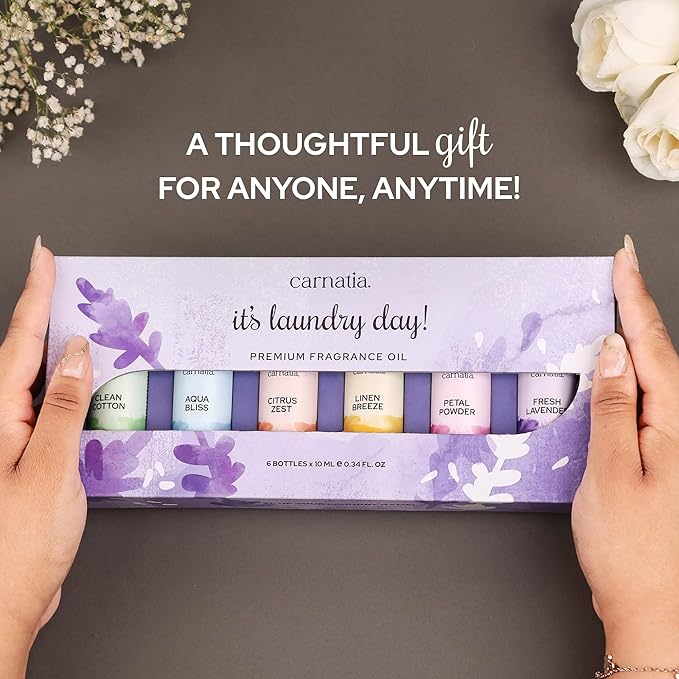 Carnatia Laundry Day Fragrance Oil Set – 6 Fresh & Clean Scents for Laundry, Linens & Home | Aromatherapy Oils for Dryer Balls, Diffusers & Room Freshening - Bloomnest