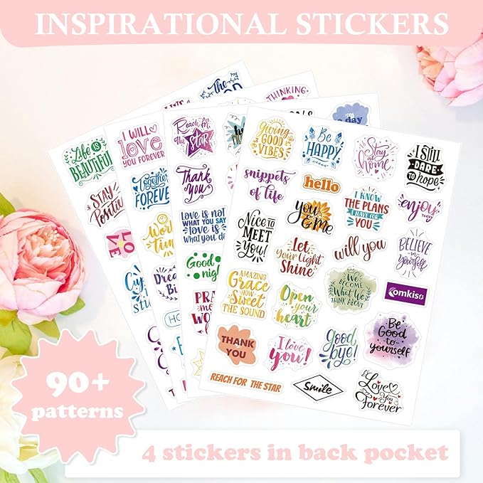 Gratitude Journal with 4 Inspirational Stickers: Undated Daily Gratitude Journal for Women and Men - More Happiness, Affirmation, and Mindfulness in A Few Minutes with Prompts & Quotes (Pink) - Bloomnest