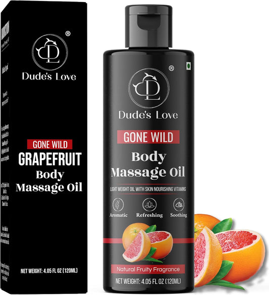 Organic - Grapefruit Full Edible Body Massage Oil - Refreshing, Calming | No Stain & Non-Sticky | with Fractionated Coconut Oil, Grapefruit & Lime Oil - 4.05 Fl Oz