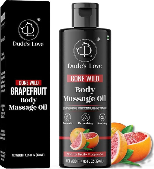 Organic - Grapefruit Full Edible Body Massage Oil - Refreshing, Calming | No Stain & Non-Sticky | with Fractionated Coconut Oil, Grapefruit & Lime Oil - 4.05 Fl Oz - Bloomnest