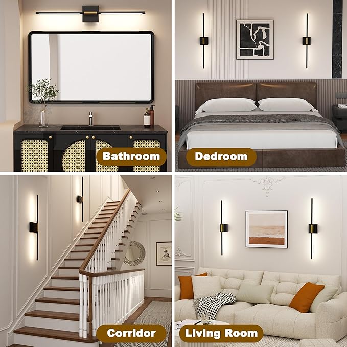 31.5 Inch Battery Operated Wall Sconce Set of Two, 8000mAh USB Rechargeable Wall Sconce with Remote Control, 360°Rotate Dimmable 3000K-6000K LED Wall Lights for Living Room, Hallway, Bedroom, (2 Pack) - Bloomnest