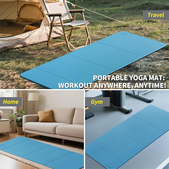 8mm Extra Thick & Large Foldable Yoga & Fitness Mat(74" x 31.5" x 0.32"), Double-Sided Non Slip & Lightweight Pilates Mat, Thick Wide Exercise Mats for Woman Man Kids, Portable Workout Mats for Travel, Studio or Home Use - Bloomnest
