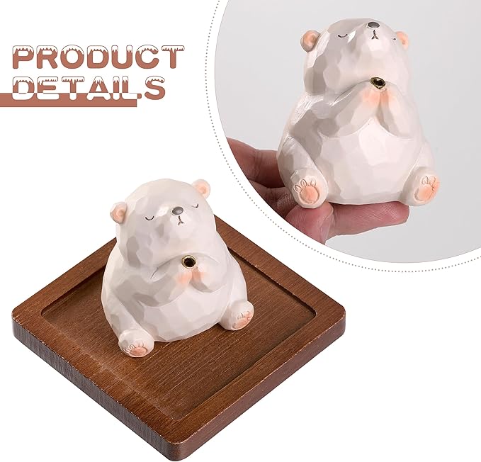 Lionpower Incense Holder for Sticks with Burner & Ash Catcher - Resin Bear, Wooden Tray, 10 Incense Sticks for Meditation Yoga Spa, Cute Home Decor Room Accessories (Bear)