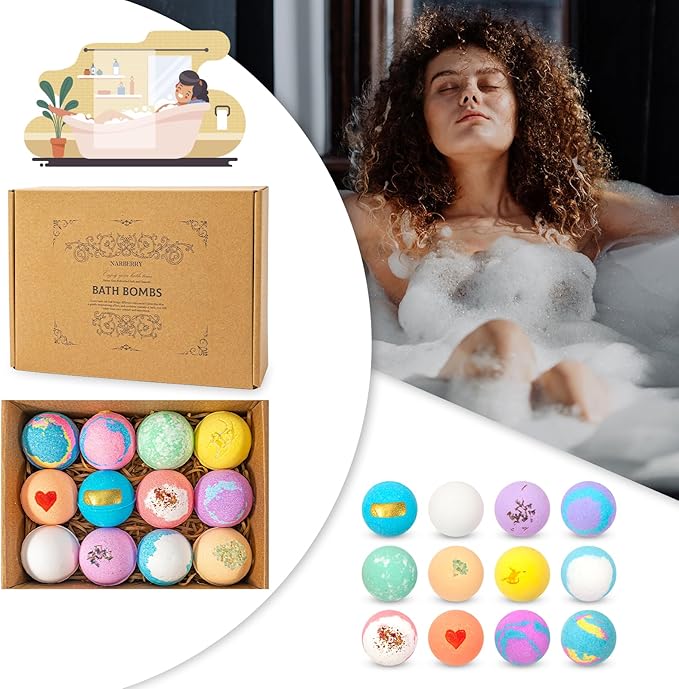 Bath Bombs for Women Gift Set, 12 Pack Handmade Bath Bombs Salt Balls, Perfect for Bubble Spa Relaxing, Moisturizing Dry Skin, Stress Relief, Birthday Valentines Gifts Idea for Men Women - Bloomnest