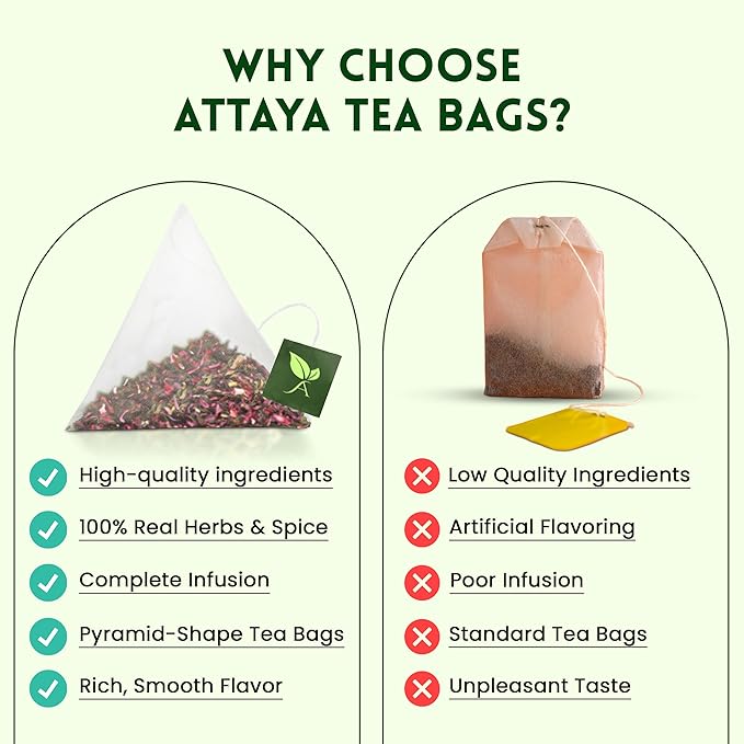Attaya Hibiscus Tropical Herbal Tea Bags | 6-Herb Blend with Hibiscus, Rose Petals, Cardamom, Orange-peel, Jasmine & Lavender| 100 Caffeine-Free Pyramid Tea bags, Rich in Antioxidants & Vitamin C - Bloomnest