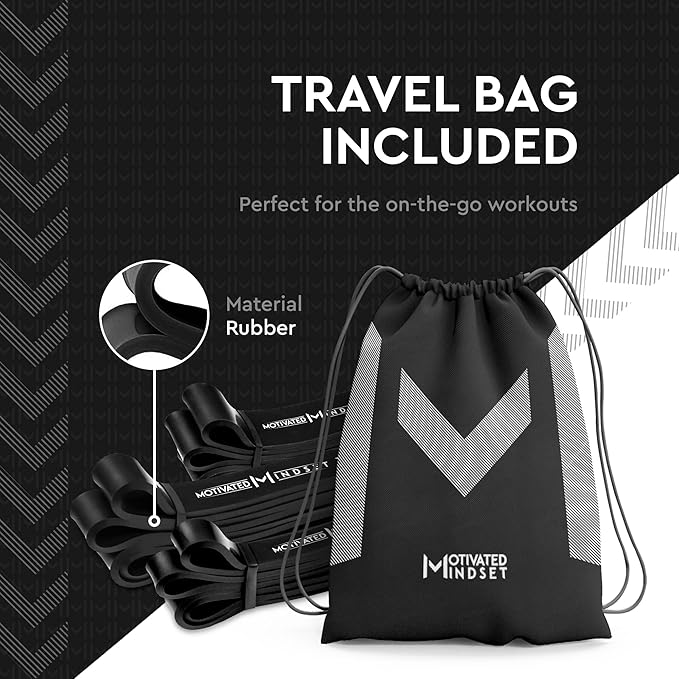 Motivated Mindset Resistance Bands for Working Out | Heavy Duty Rubber Bands for Weightlifting and Stretching | Travel Bag Included | Set of 3 (15-20lbs, 20-40lbs, 40-60lbs) | Great for Any Outdoors - Bloomnest