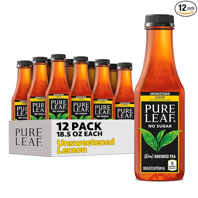 Pure Leaf Iced Tea, Unsweetened Lemon, Real Brewed Tea, Zero Sugar & Zero Calories, 18.5 Fl Oz Bottles (Pack of 12) - Bloomnest