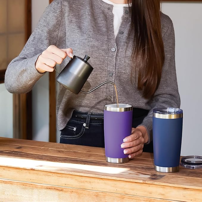 MEWAY 20oz Tumbler Cup Double Wall Vacuum Insulated Travel Mug Bulk, Stainless Steel Tumblers with Lid and Straw, Durable Powder Coated Coffee Cups for Cold & Hot Drinks (Navy, 1) - Bloomnest