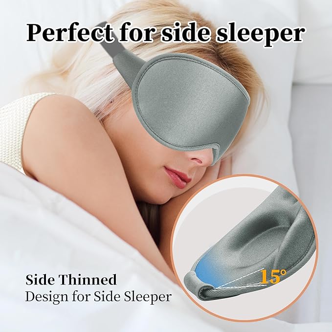 3D Sleep Mask for Men&Women, 2 Pack Contour Eye Masks for Sleep, Side Sleeping Mask for Men&Women, Blackout Eye Mask for Sleeping Eye Mask, Airplane Travel Essentials, Meditation Black & Silver-Gray - Bloomnest