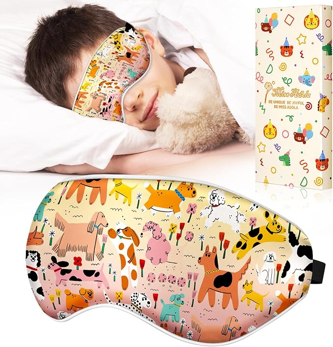 Kids Sleep Mask - Silk Eye Mask for Kids Cute Cartoon Cool Kawaii Soft Smooth Lightweight Boys Girls Teens Sleeping Mask with Adjustable Straps, Crayon Dog - Bloomnest