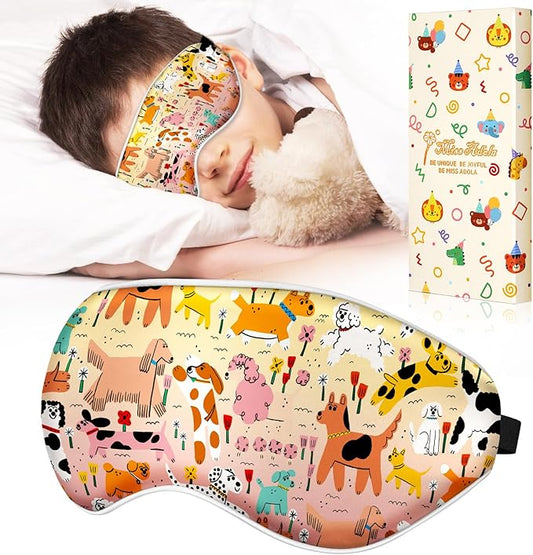 Kids Sleep Mask - Silk Eye Mask for Kids Cute Cartoon Cool Kawaii Soft Smooth Lightweight Boys Girls Teens Sleeping Mask with Adjustable Straps, Crayon Dog - Bloomnest