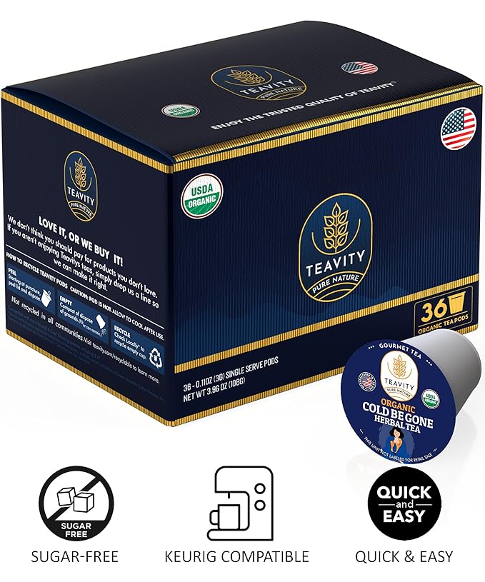 Organic Rooibos Tea Pods for Keurig with Lemon, Mint, Licorice - Unsweetened Decaf Tea for K Cup Brewing by Teavity (36 Tea Pods) - Bloomnest
