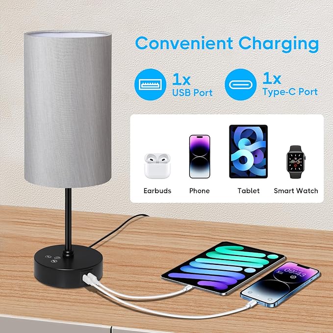Unicozin 17Inch Table Lamp, 3 CCT 3000K/4500K/6500K & RGB Color Changing, Stepless Dimmable Bedside Lamp for Reading, Ambience Nightstand Light for Home Decor Party, Grey Shade - Bloomnest