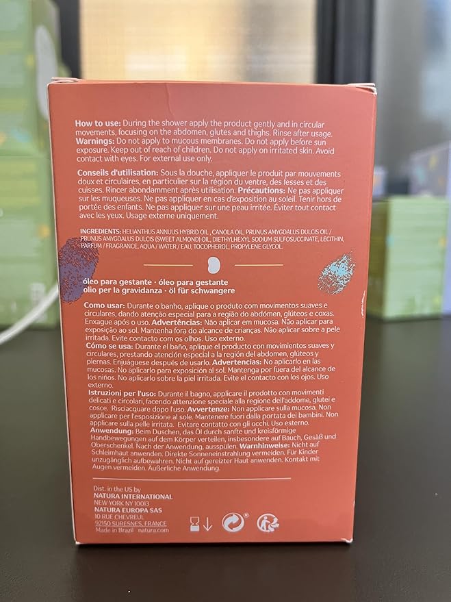 natura - Mamãe e Bebê Mom Stretch Marks Oil - Moisturizing Shower Oil - Skin Elasticity - 100% Vegan - Almond Oil - 97.3% Natural Origin - All Skin - Cruelty Free - Baby Essentials - 6.7 fl oz (200ml) - Bloomnest
