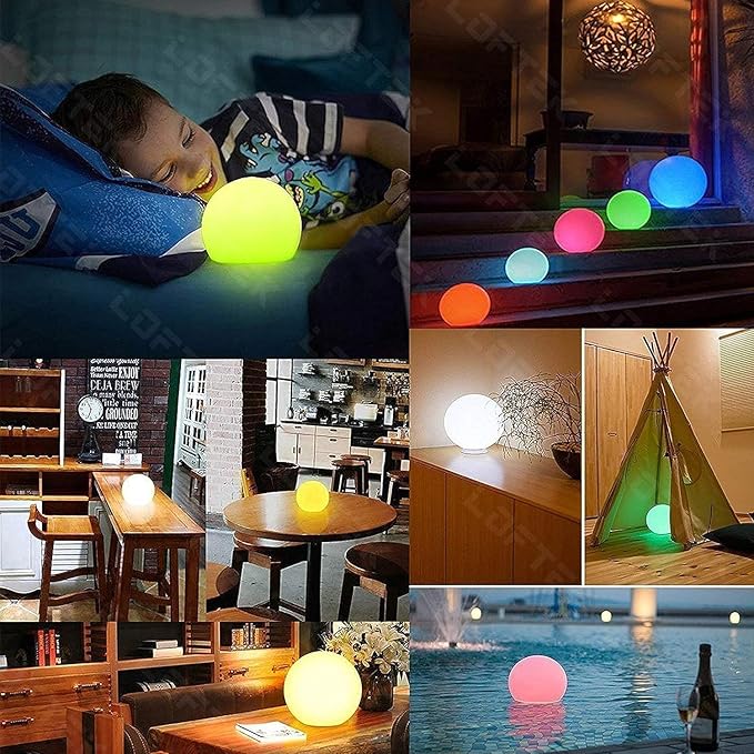 LOFTEK 6-inch LED Light Ball: Nursery Night Light with Remote Control, 16 RGB Color Changing & Dimming Rechargeable, Cordless Portable Floating Pool Lights for Kids or Decor - Bloomnest