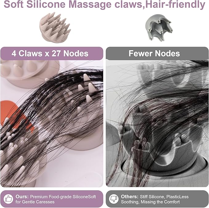 Electric Scalp Massager, Portable Head Stress Relax,IPX7 Waterproof Rechargeable Head Massager Scalp Stress Relax, Body for Deep Cleansing, Relief, Hair Growth (Pink) AIBOKEE