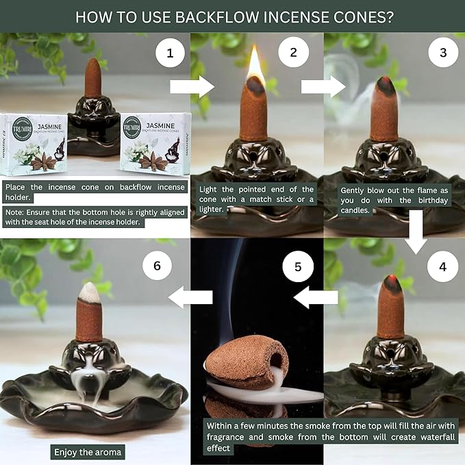 TRUMIRI Jasmine Backflow Incense Cones - 20 Cones, Pack of 2 TRUMIRI