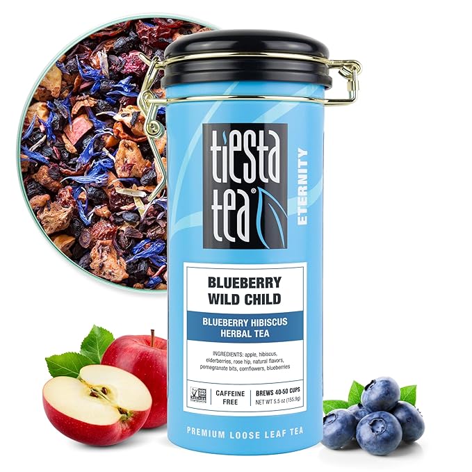 Tiesta Tea Blueberry Wild Child, Loose Leaf, Blueberry Hibiscus Herbal Tea, Premium Non-Caffeinated Blend, Make Hot or Iced, Brews Up to 50 Cups, 5.5 Ounce Refillable Tin - Bloomnest