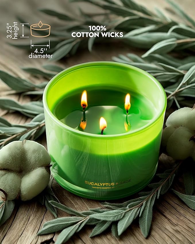 96NORTH Luxury Eucalyptus & Sage Soy Candle | Large 3 Wick Jar Candle | Up to 50 Hours Burning Time | 100% Natural Soy Wax | Housewarming Gift for Men and Women - Bloomnest