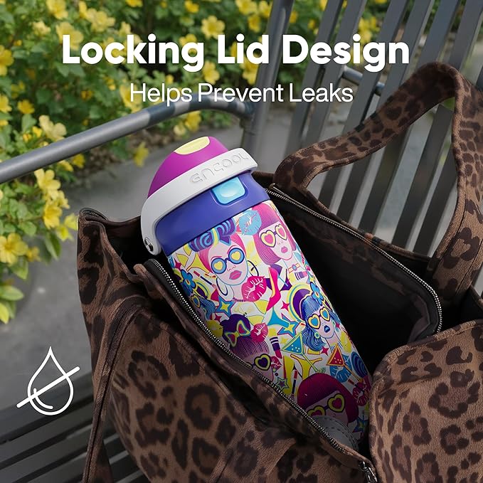 ENCOOL Leakproof Insulated Water Bottle with Straw Dual-Sip Water Bottle Bag-Safe Design for Work, Commute & Gym – Keeps Drinks Cold All Day, 24 oz, Party Trendy ENCOOL