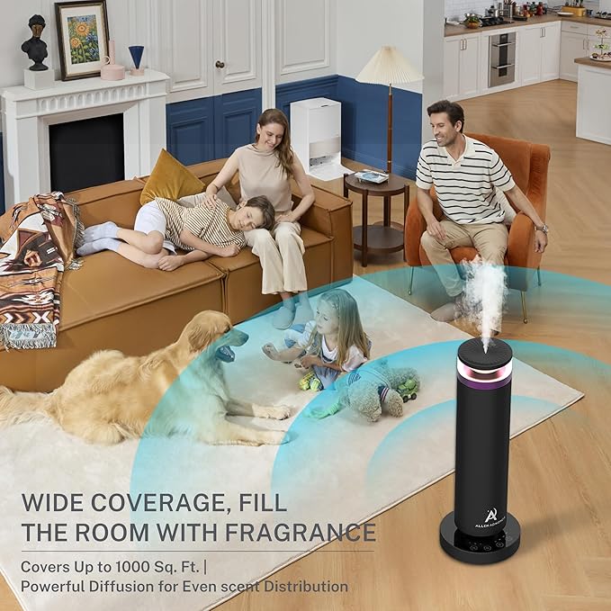 Waterless Scent Diffuser, Essential Oil Diffuser for Large Room up to 1500 Sq Ft with Warm White Breathing Light, Remote and Touch Control, No Oils Included, for Home Office Hotel