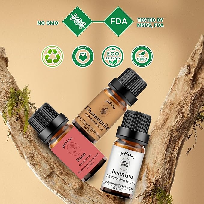 yethious Rose Jasmine Chamomile Essential Oil Set Organic 100% Pure Aromatherapy Oil for Diffuser, Soap, Candle Making 3 X 10ML - Bloomnest