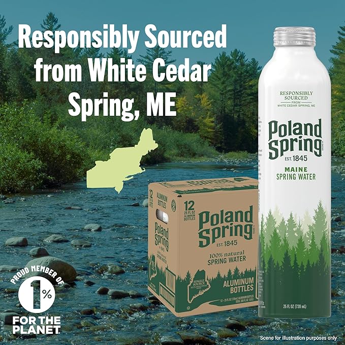 Poland Spring Maine Spring Water Aluminum Bottle – Crisp, Still Bottled Water with Naturally Occurring Minerals & Electrolytes for Taste - 12 Pack- 25 fl oz - Bloomnest