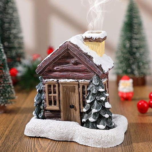 Christmas Log Cabin Incense Burner - Christmas Village Houses with 2 Incense Cones, Resin Incense Cone Holder for Home Room Table Fireplace Decorations, Brown - Bloomnest