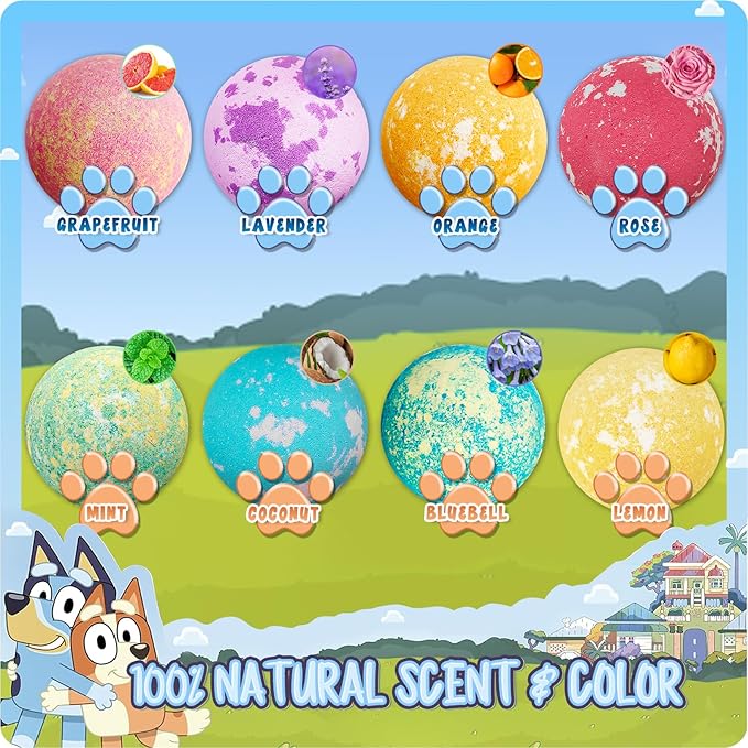 Bath Bombs Blue Heeler Puppy Bath Bombs with Surprise Inside, Bath Rich in Natural Essential Oils, BathBombs Gift Set for Dry Skin Moisturize, Gifts for Toddlers (8 Pcs) - Bloomnest