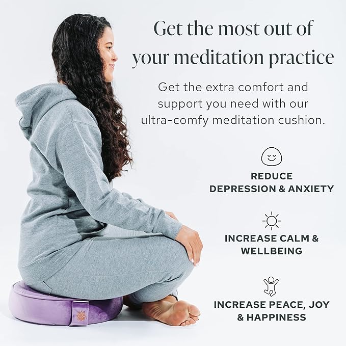 Mindful Modern Velvet Meditation Cushion | Luxe Zafu Yoga Floor Pillow Seat | Posture Support | Buckwheat Hull Filled | Large Round Cushion with Removable Washable Cover + Carry Handle