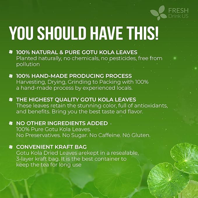 FreshDrinkUS, Premium Gotu Kola Leaves (Centella asiatica) | 8 oz Dried Loose Leaf | Naturally Mild & Earthy Herbal Tea – Premium Quality Leaves. Sugar-Free. Caffeine-Free. Vegan - Bloomnest