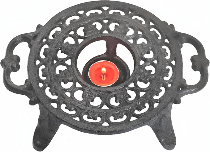 Cast Iron Candle Warmer for Tea Kettle or Tea Pot, Tea Light Warmer, Teapot and Dish Cups Heater, Pan Trivet, Vintage Decorative Stands for Heat Tea or Coffee Milk(Round) - Bloomnest